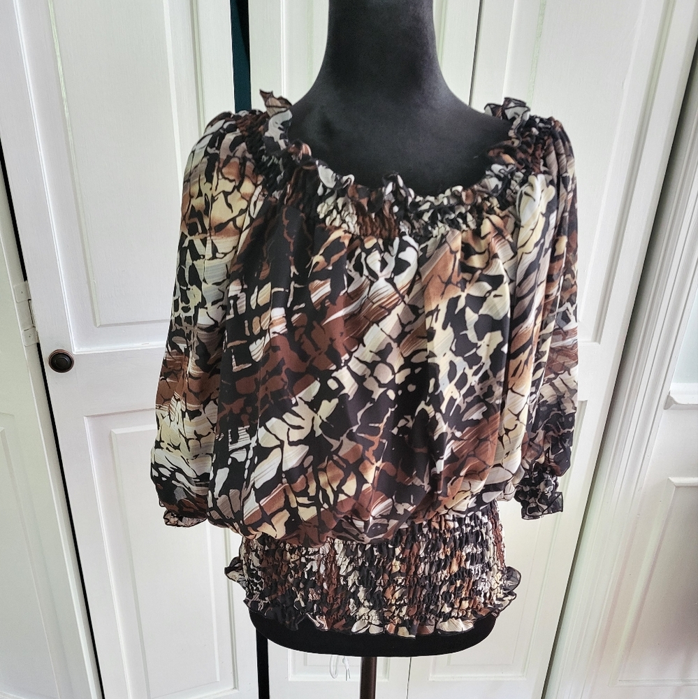 4/$19Brown and Black Abstract Animal Print Blouse XL Boho Whimsygoth Grungefairy